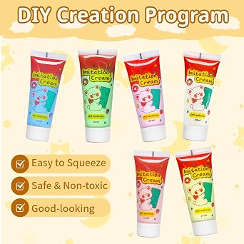 6Pcs Decoden Cream Kit, Simulation Fake Whipped Cream Glue, Deco Cream, with 4 Packs of Resin Decorations and 6 Nozzles, Very Suitable for DIY Crafts and Decoration(1.69Oz)