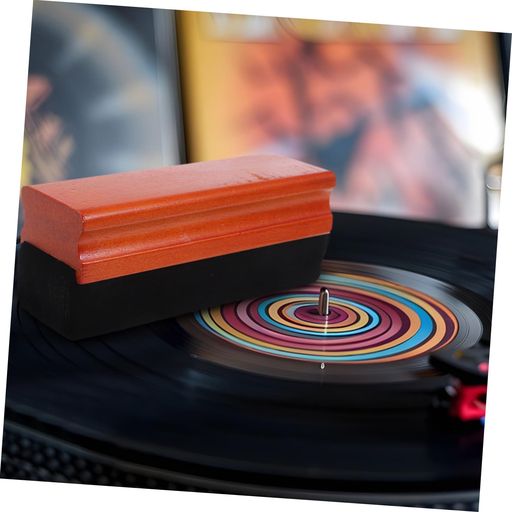 Cepillo para Discos de Vinilo Esponja y Madera, Fácil de Usar y Evita Vuelcos, Adecuado para Limpieza de Álbumes y Fonógrafos Vintage