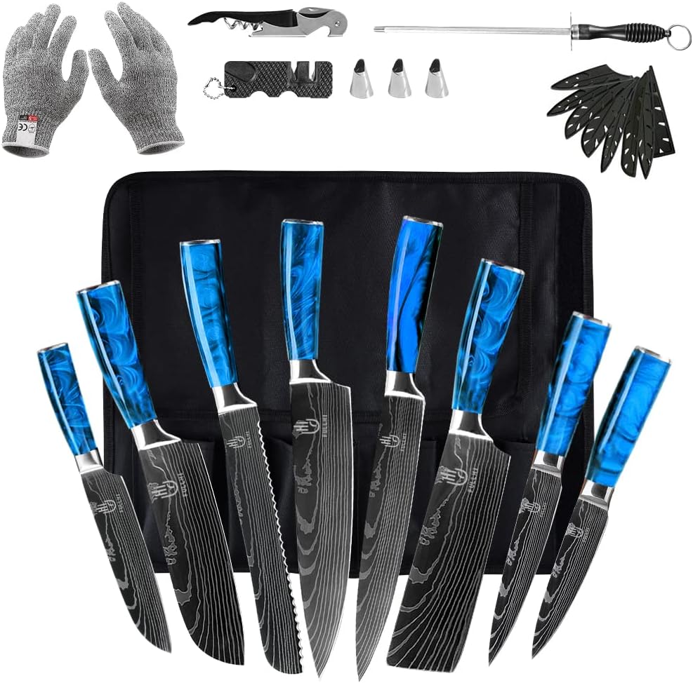 FULLHI Knife Set, 14pcs Japanese Knives Set, Multiple Colour Premium German Stainless Steel Chef Knife Set