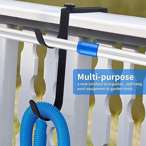 Miniatura 6 de Sentoda Ganchos de poste de piscina resistentes ajustables para postes de mangueras, desnatadores, ganchos negros para colgar accesorios de piscina,