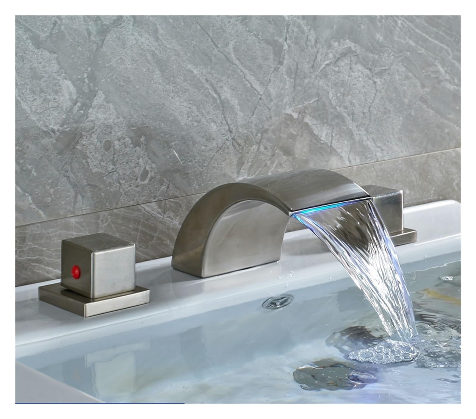 Robinet mitigeur de lavabo trois trous nickel et cristal pour vasque