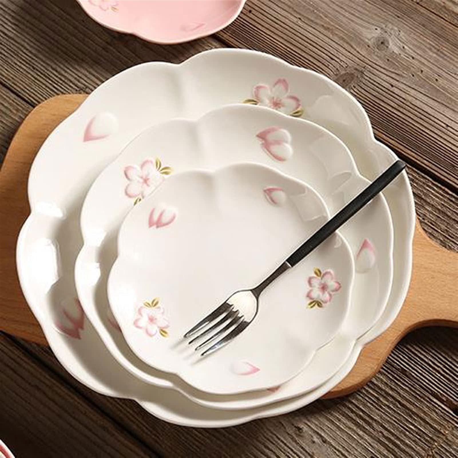 Assiettes plates/Assiettes DIner Plaques de dîner rose for la fleur de cerisier japonais Plaques de service en céramique for le restaurant Cuisine et famille Utiliser un four à micro-ondes et un coffr