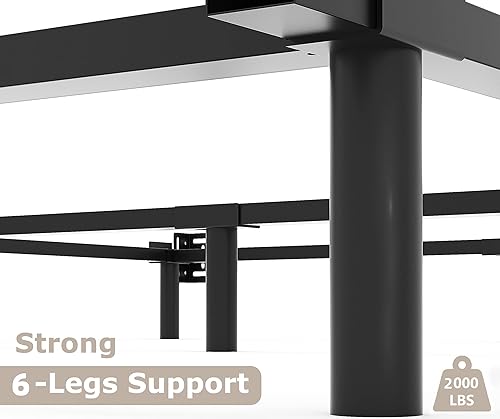 Miniatura 4 de Marco de cama individual, cama de plataforma de metal de 7 pulgadas, base de somier, soporte de 6 patas, sin ruido, fácil montaje, negro