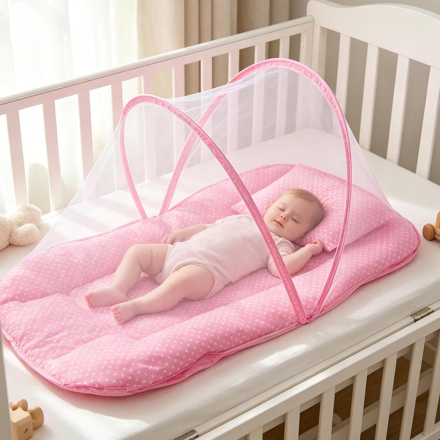 Kids Fly Net Tent - Fine Mesh Foldable Bed Tent with Soft Pillow Included