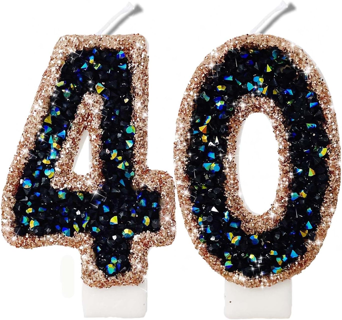 2.8" Multicolor Glitter Number Candles 50th Birthday Gifts for Women Men Birthday Decorations Birthday Candles Numbers Happy Birthday Candles for Cake Two Packs for Men and Women (Blue Black, 40th)