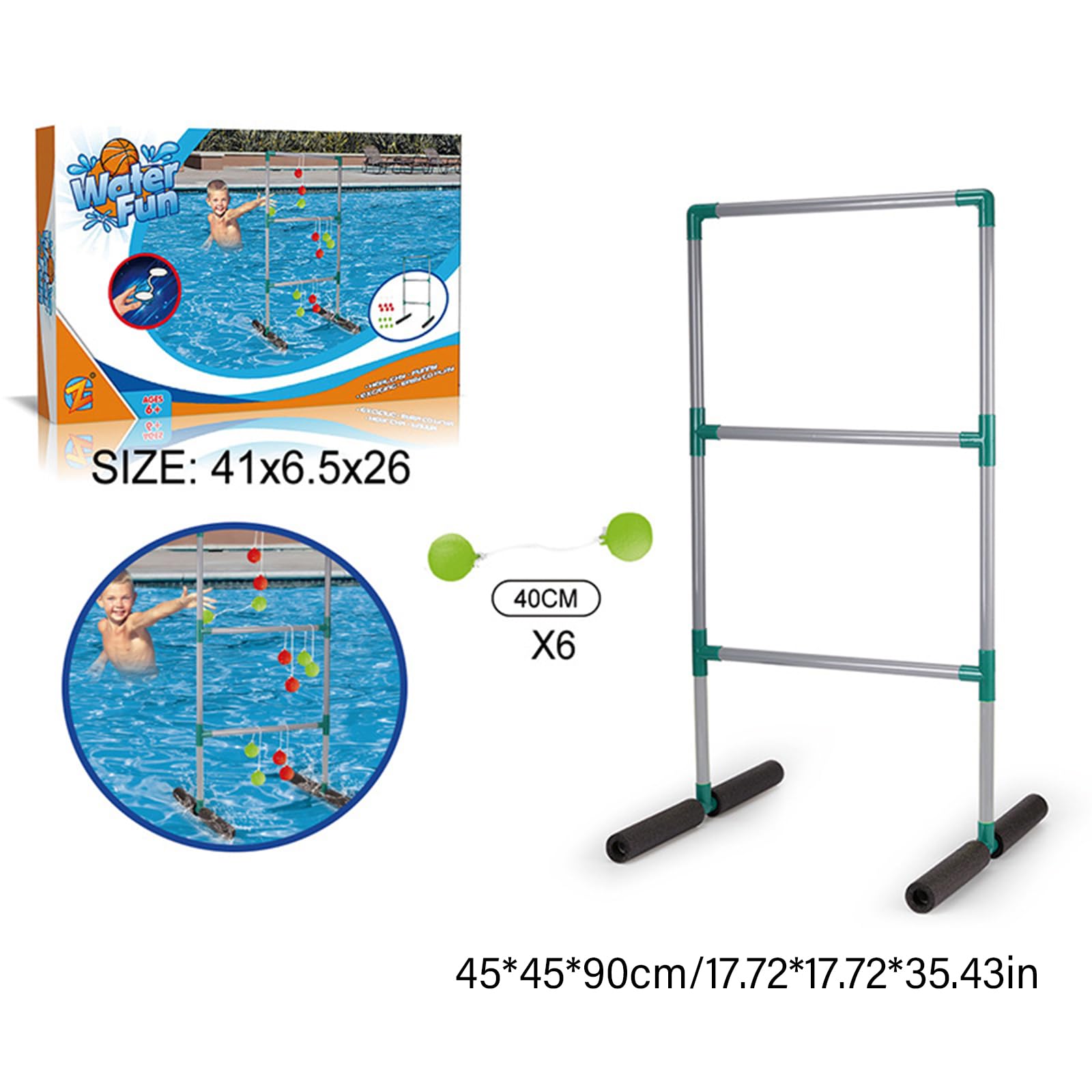 Generisch Set 2 in 1 per piscina, palloni da basket, set da calcio con pallone gonfiabile e pompa, giocattolo divertente per bambini, pallone da calcio e basket