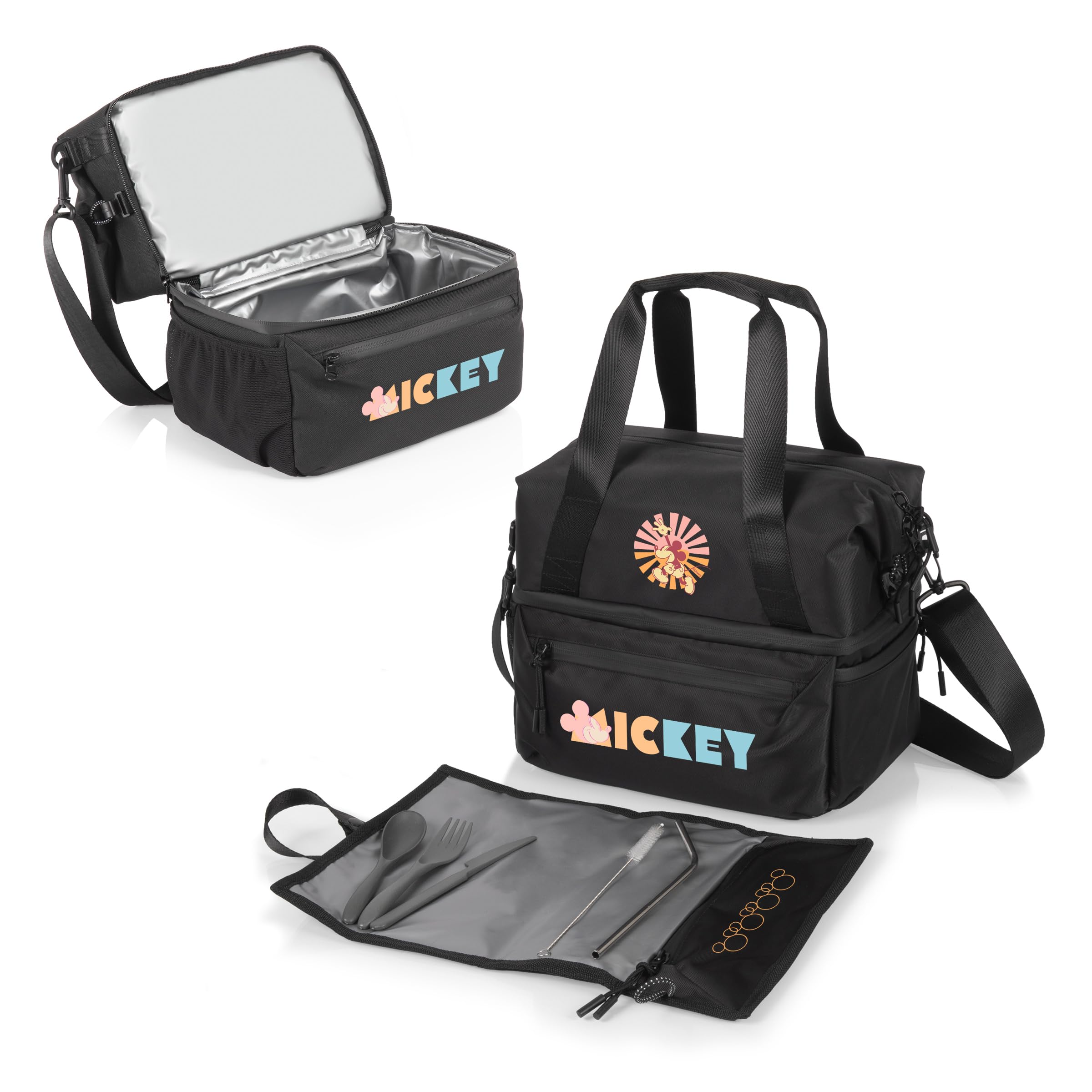 PICNIC TIME Disney Mickey Mouse Tarana - Lonchera aislada hecha de material reciclado, lonchera con juego de picnic, bolsa térmica reciclada para el almuerzo (negro carbón)