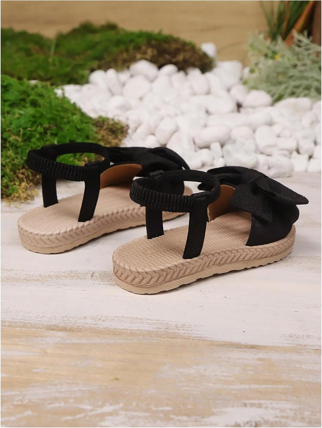 Verdusa Girl's Cute Bow Sandals Beach Vacation Open Toe Ankle Strap Woven Flat Sandals