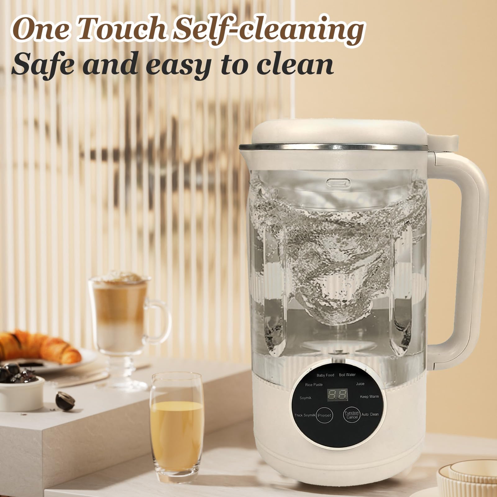 Macchina per latte di soia automatica 8 in 1, 1200 ml, con avvio ritardato, mantiene caldo, bollire l'acqua e autopulente, per latte di mandorle, latte di anacardi, succo, zuppe, porridge