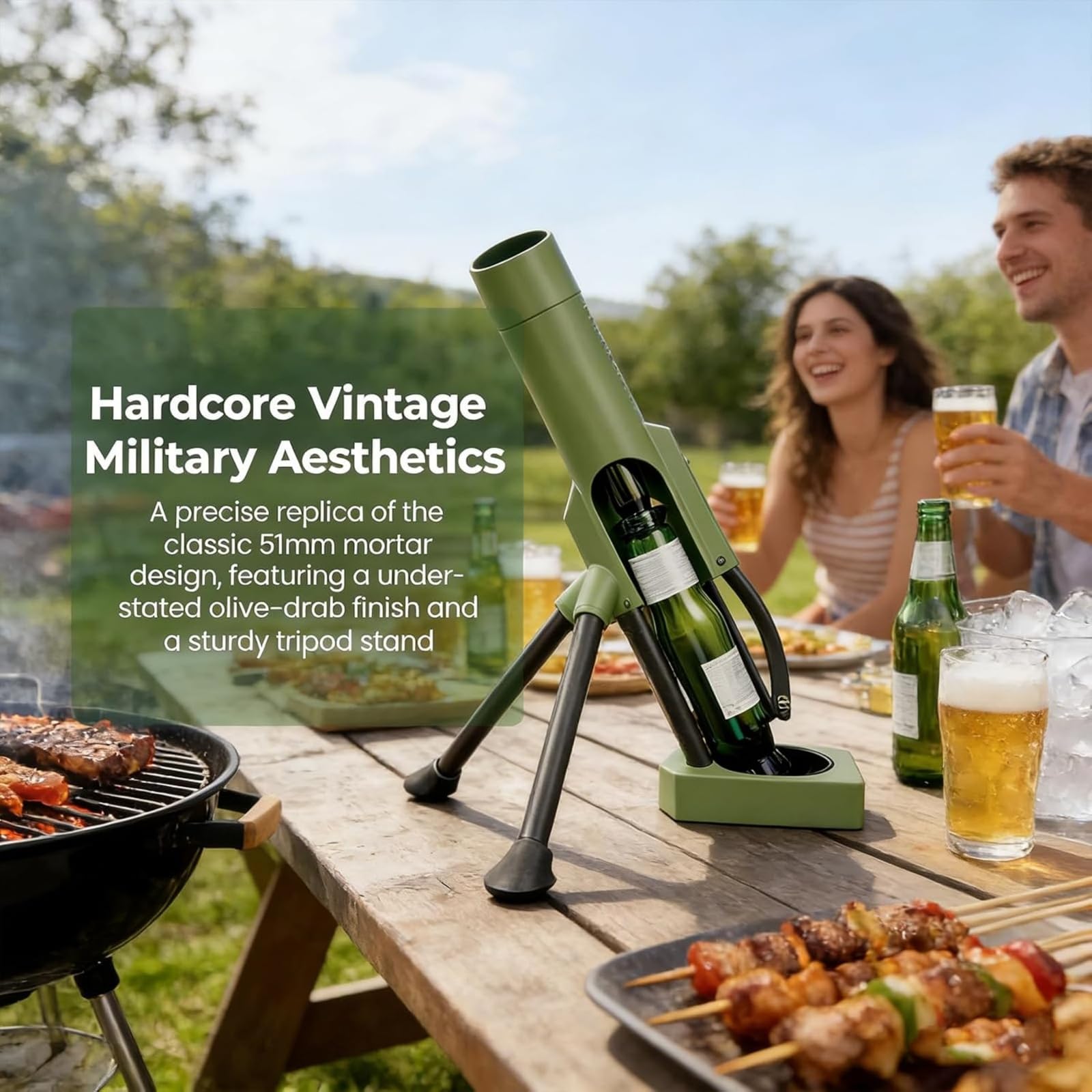 Bierflaschenöffner im Mörser-Design, 51-mm-Kronkorken-Werfer, automatisches Push-Down-Design für freihändige Bedienung, Bierflaschenöffner im „Mortar-Style“ – ideal für Hausbar & Partys (2*A)