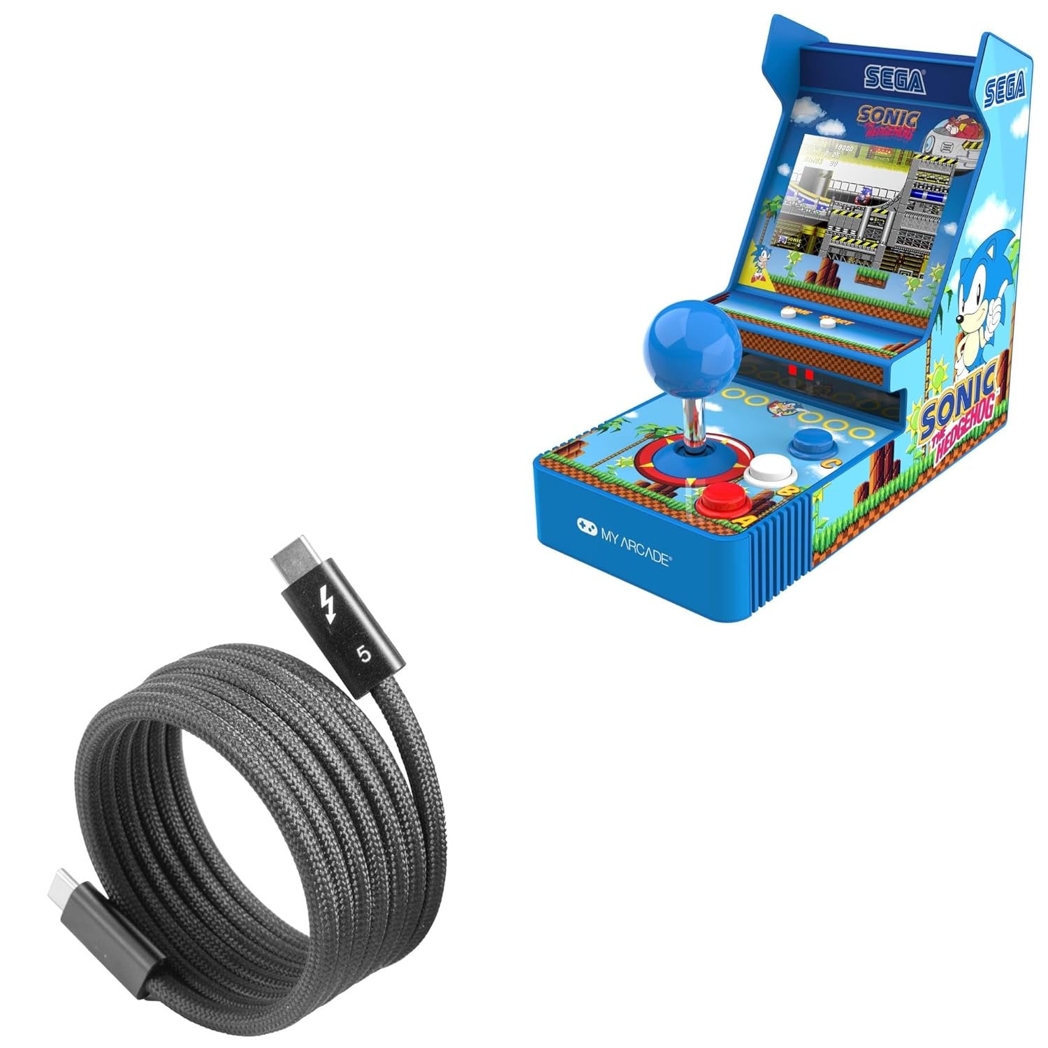 BoxWave Cable Compatible with My Arcade Sonic The Hedgehog Joystick Player (3.5 in) - SnapWrap Thunderbolt 5.0 Cable (5ft 240W), Magnetic Self-Coiling Nylon Braided Retractable - Jet Black