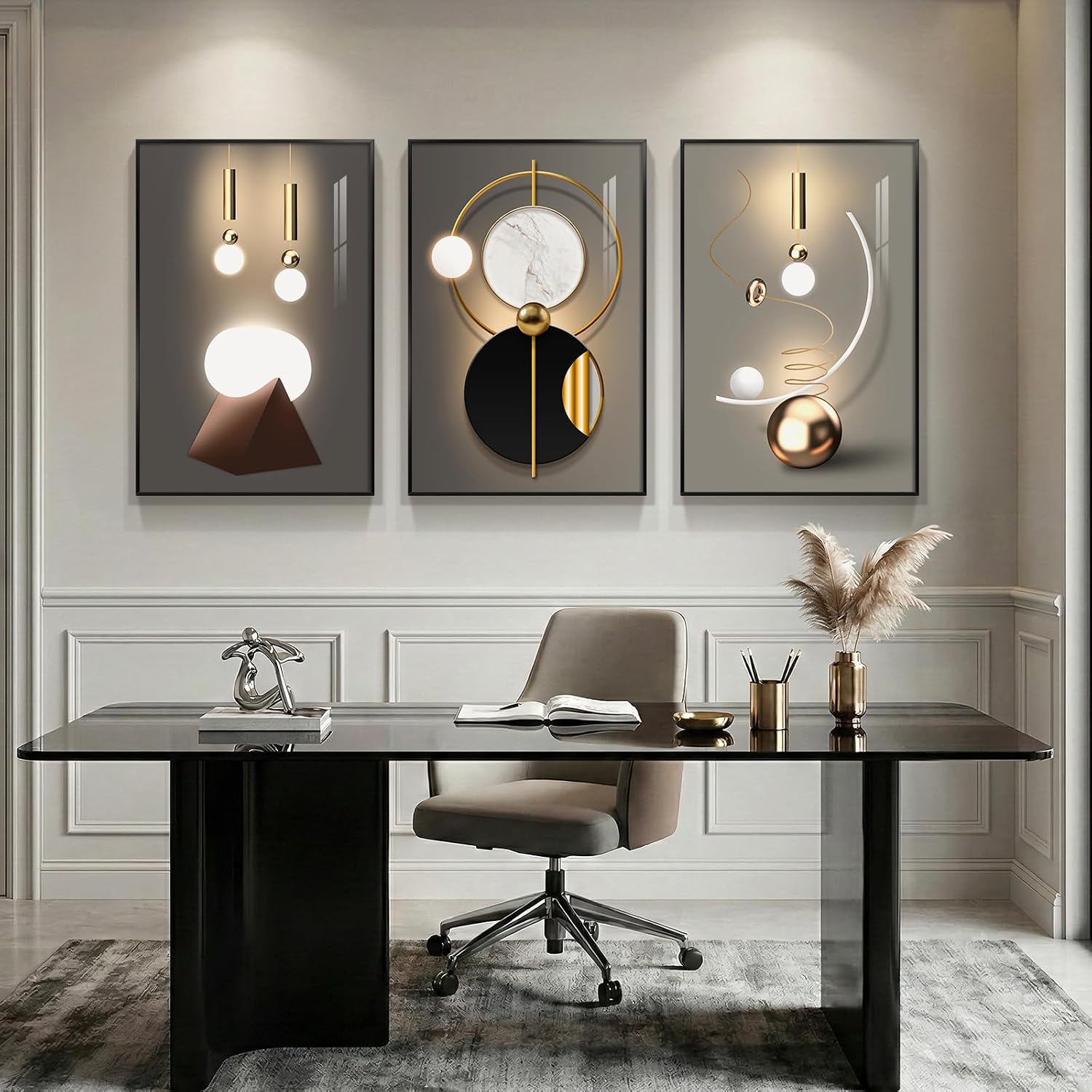 3 Piece Framed Black and Gold Abstract Wall Art for Living Room, 20x30 Inch image 5