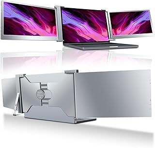 FOPO 14" Triple Portable Monitor, FHD 1080P HDR IPS Laptop Screen Extender/Type-C/HDMI Ports, Foldable Dual Display for 15-17” Laptop, Switch, Xbox, Win/Mac (Not for M1,M2 Chip, Chromebook)-S19