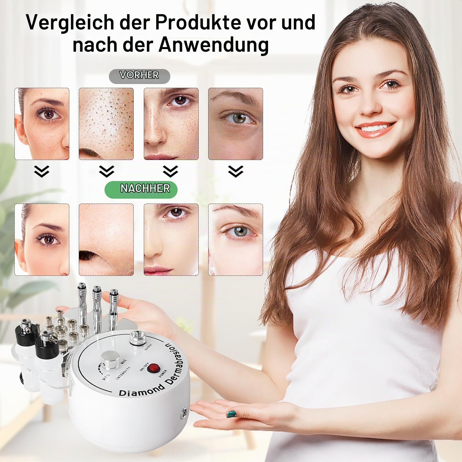 Diamant Mikrodermabrasionsgerät 3-in-1, Aquafacialgerät Peeling Gesichtshautpflegeausrüstung mit Vakuumglasröhre und Sprühflasche Gesichtsreinigungsgerät für Persönlichen Heimschönheitssalon
