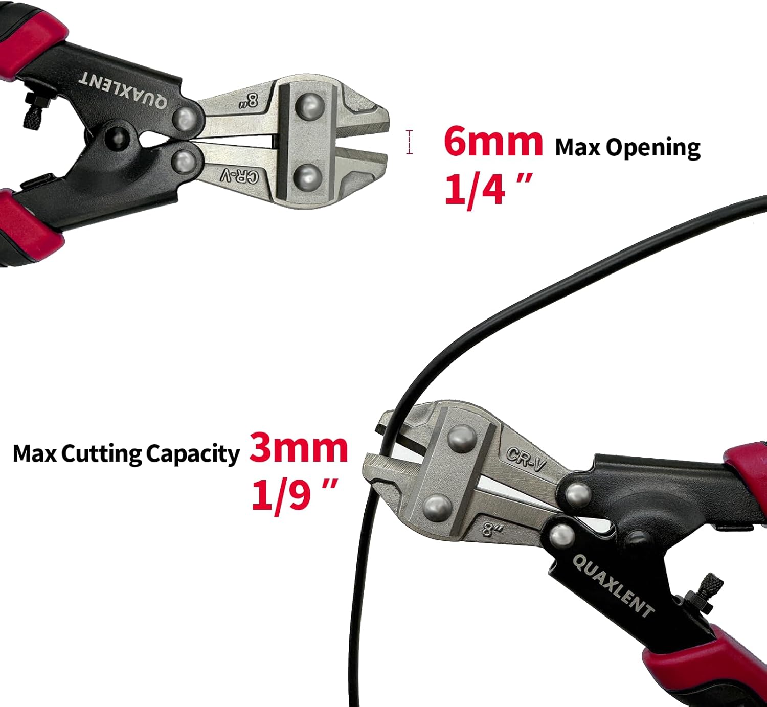 8 Inch Mini Bolt Cutter CR-V Blade Heavy Duty Small Wire Cable Cutters Spring Load with Anti-Slip Handle for Cutting Steel Iron Copper Wires (Thickness Less than 3 mm), Red