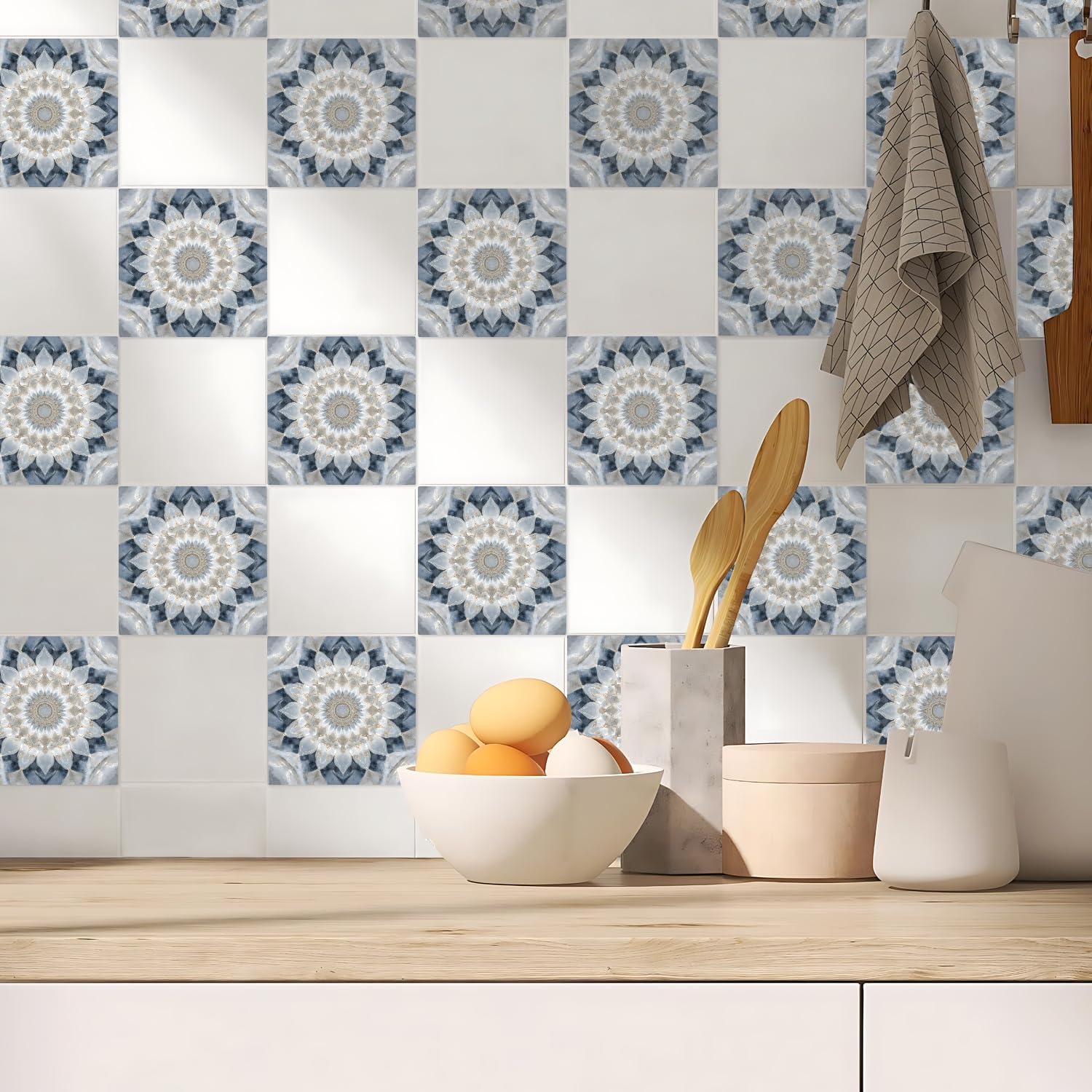 Wall Tiles Peel and Stick Waterproof - 24 Pcs (6x6 Inch) Wall Stickers Backsplash Decals for Kitchen, Bathroom, Removable Self-Adhesive Vinyl Art with Bohemian Patterns