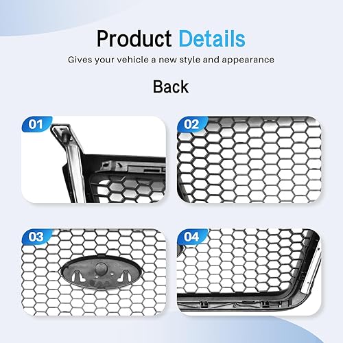 Miniatura 5 de CarPartsDepot Rejilla delantera negra diseño de panal compatible con Ford F-150 Pickup Truck 2004-2008 Lariat New Body Style 4L3Z8200CAPTM FO1200415