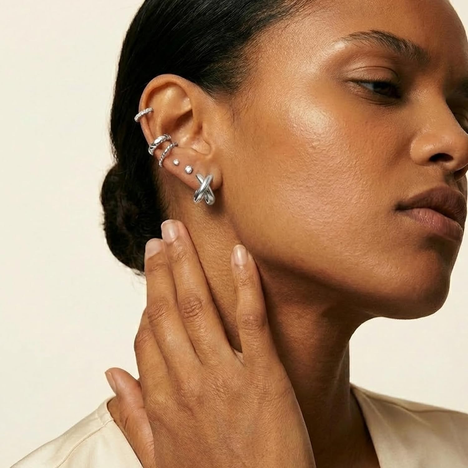 Mchic Gold Earrings for Women Trendy: Dainty Simple Stud Earrings 18K Gold/Silver Plated Minimalist Studs Hypoallergenic Lightweight Earring Jewelry for Gift - Image 4