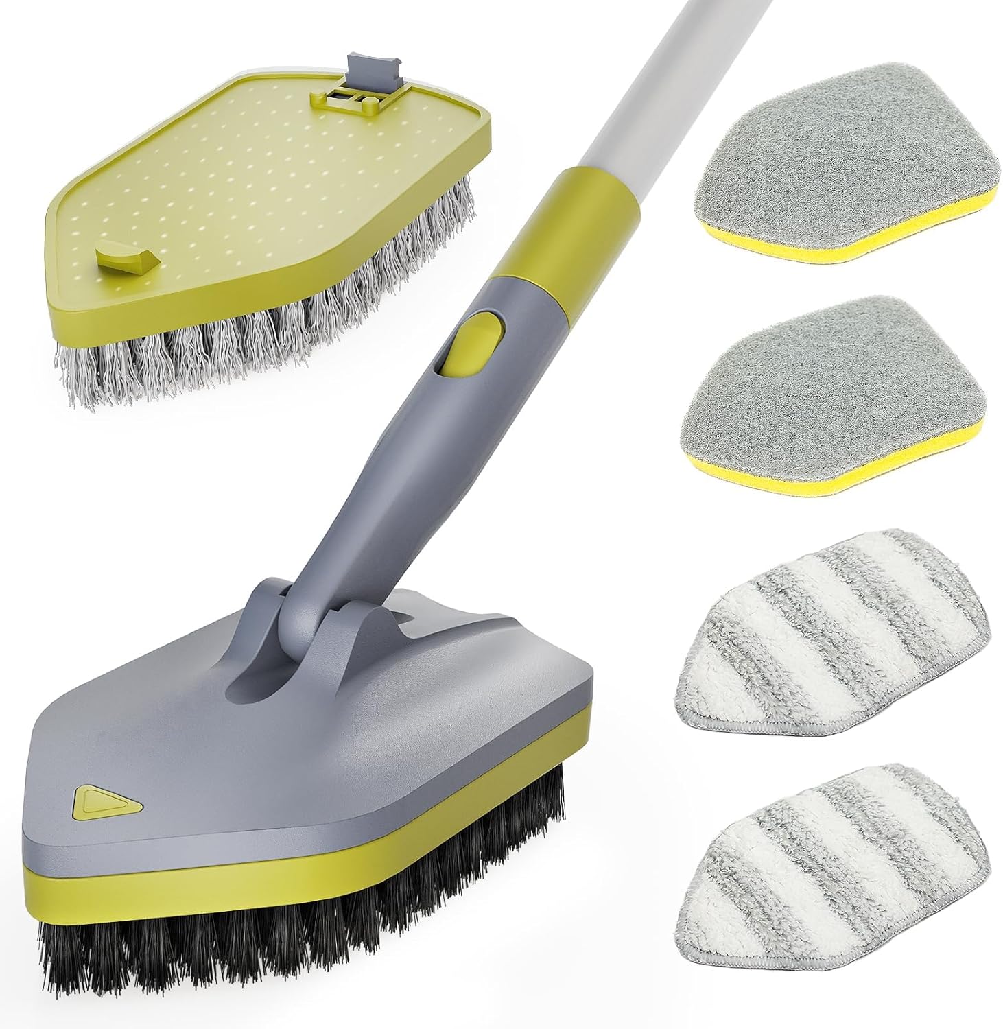 4 in 1Tile Tub Scrubber Brush | 62.2″ Extendable Long Handle-Shower Cleaning Brush No Scratch Shower Scrubber for Cleaning Bathroom Kitchen Toilet Wall,Bathtub,Sink,Grey