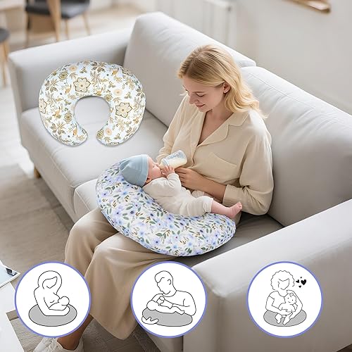 Miniatura 4 de Paquete de 2 fundas de almohada de lactancia, algodón suave y transpirable, se adapta a almohadas de lactancia estándar, lavables e hipoalergénicas