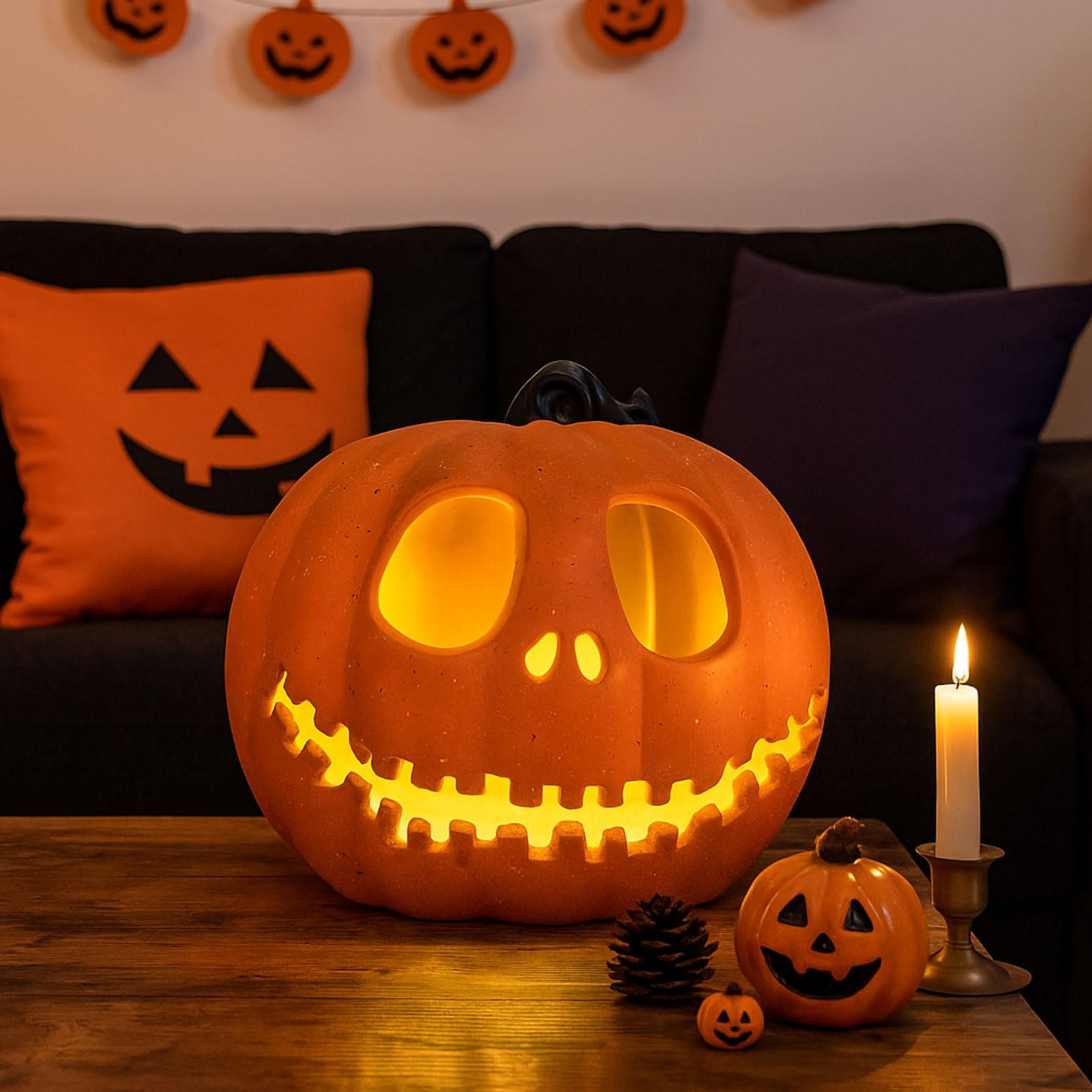 20cm Halloween Kürbis Laterne LED - Gruselige Pumpkin Deko Für Indoor & Outdoor