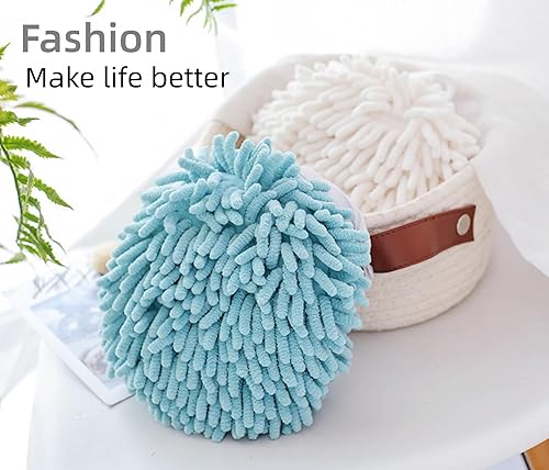 Miniatura 6 de Juego de 4 toallas de mano de felpilla de secado rápido con 4 ganchos, para baño y cocina, para secar tus manos al instante (4 azul)