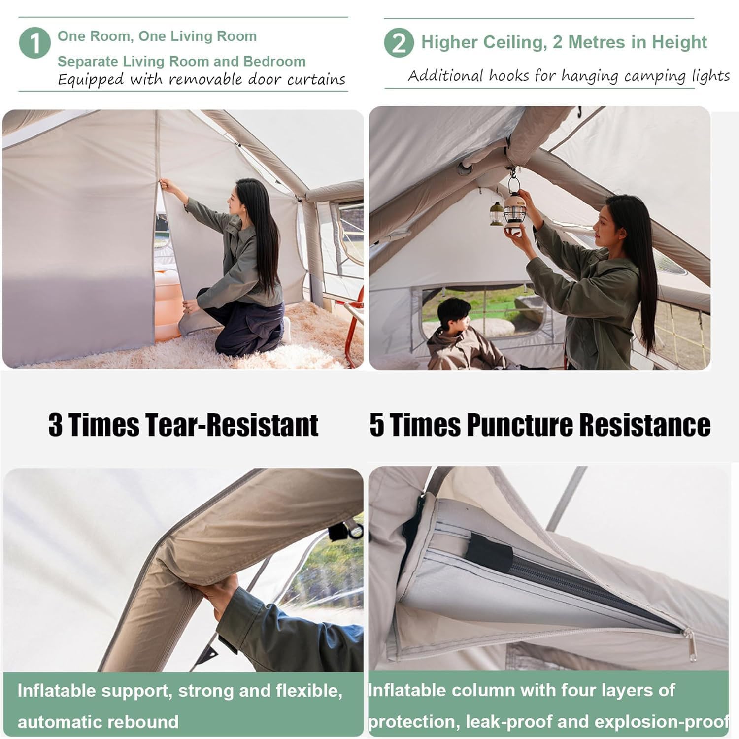 Tente gonflable pour 8 personnes, installation rapide, tente de camping d'extérieur avec cheminée et lucarne, grande tente familiale