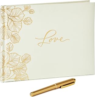 Hallmark Wedding Guest Book with Pen (Love, Ivory and Gold Leaves)