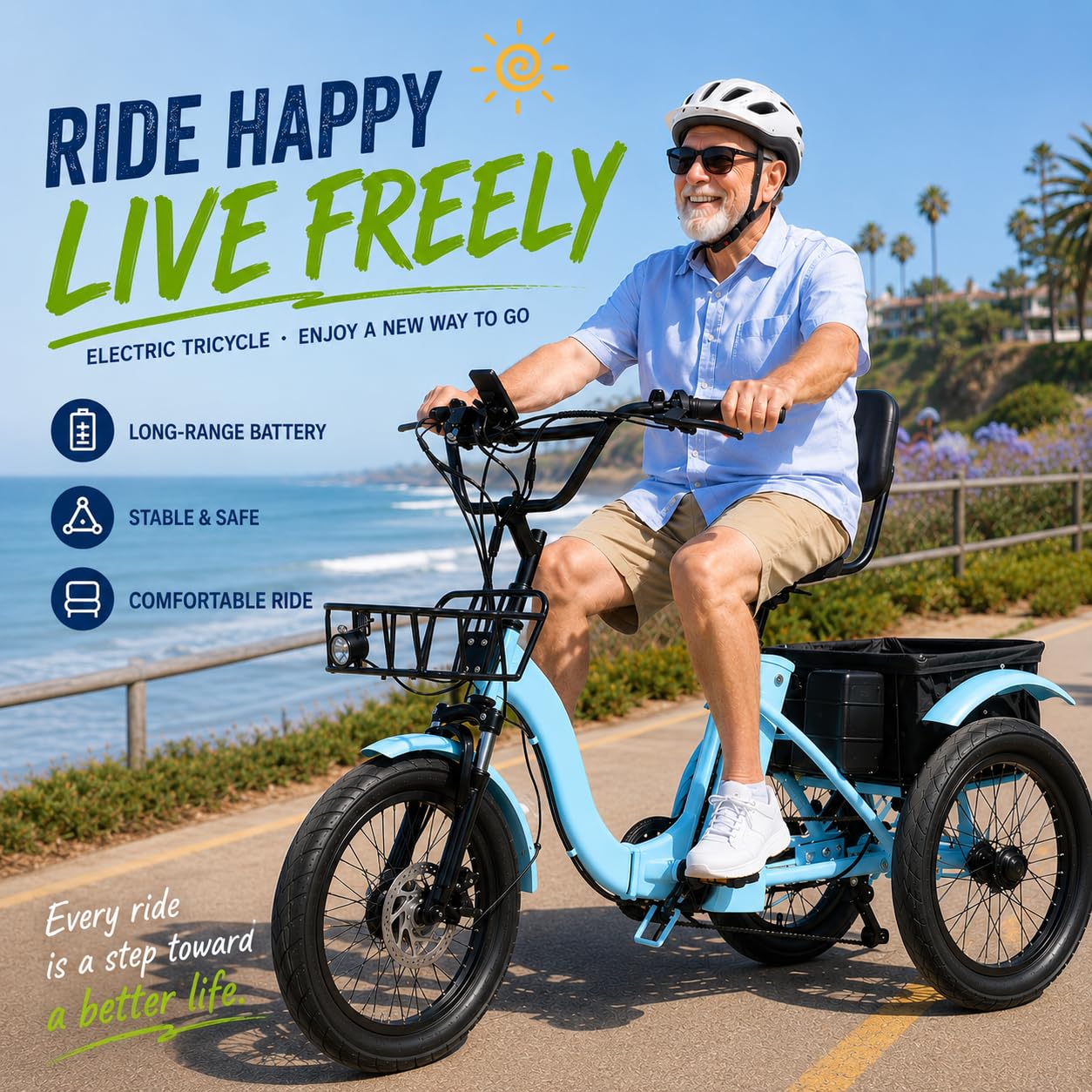 Elektrisches Erwachsenen-Dreirad E-Bike, 18 Zoll, 48V Akku, Stadtausflug