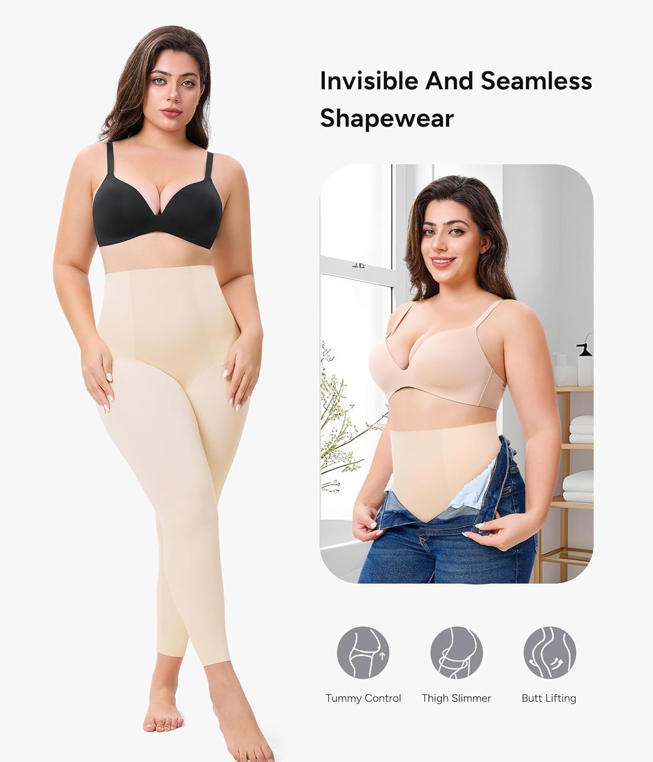 Nebility Seamless Shapewear for Women Tummy Control Butt Lifting Shapewear Thigh Slimmer Light Shaping Footless Tights - Image 6