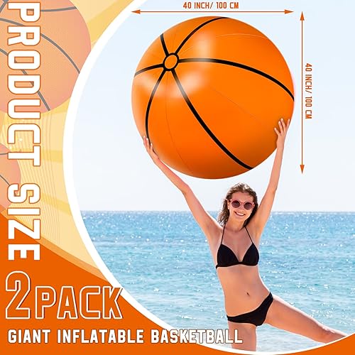 Miniatura 8 de Meooeck 2 pelotas inflables gigantes de béisbol de 40 pulgadas para playa, pelotas deportivas inflables de béisbol blanco, juegos de piscina
