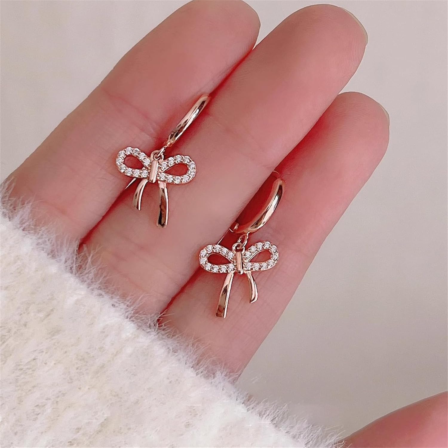 Bow Earrings Trendy Dainty Rhinestone 14K Rose Gold Plated/Silver Plated Elegant Sparkly Earrings Jewelry for Women - Image 3