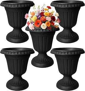 5 Pcs Plastic Urn Planter with Pedestal 10 x 11.5 Inch Black Flower Pots...