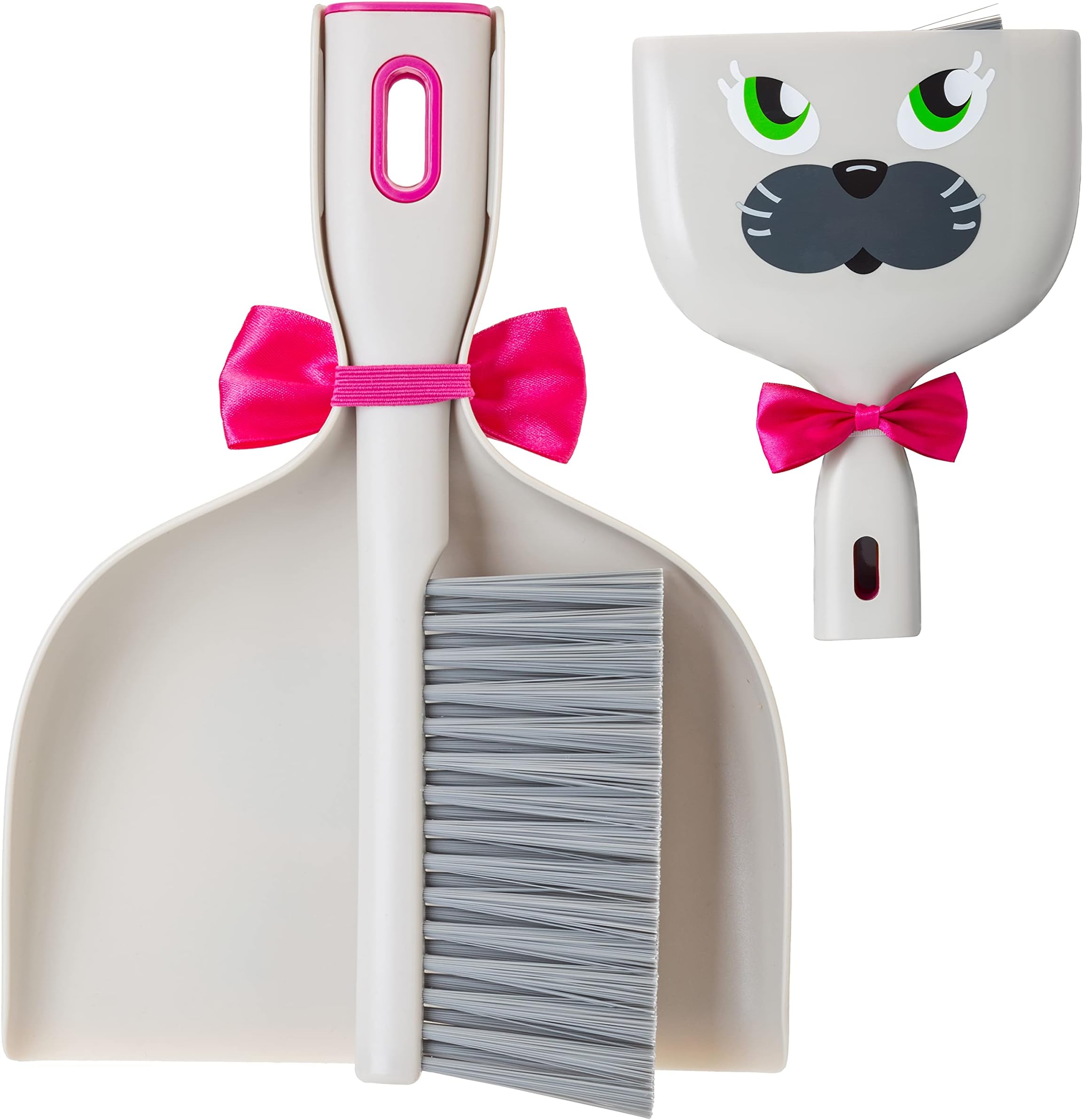 VigarFelix Handy Set, 2-Piece Feline-Themed Dust Pan Set, Includes Brush and Pan with Ergonomic Handles and Hanging Hole, Grey