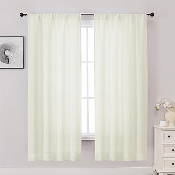 OWENIE Ivory Curtains for Bedroom Living Room 63 Inch Length 2 Panels Set, Soft Elegant Light Filtering Faux Linen Textured Window Curtain Panels with Rod Pocket, Ivory, Each 40" Wx63 L