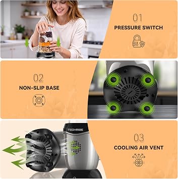 TechRise 600W Personal Blender, Smoothie Blender with 2 x 17oz Portable Cups with Sip Lids, Stainless Steel Blade, for Smoothies Shakes Ice Crushing, Baby Food, Dishwasher Safe Portable Small Blenders