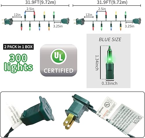 Miniatura 3 de GLOWNOVA Alambre verde, multicolor, bombilla incandescente, 300 mini luces de cadena para decoración de árbol de Navidad, cumpleaños, boda, fiesta,