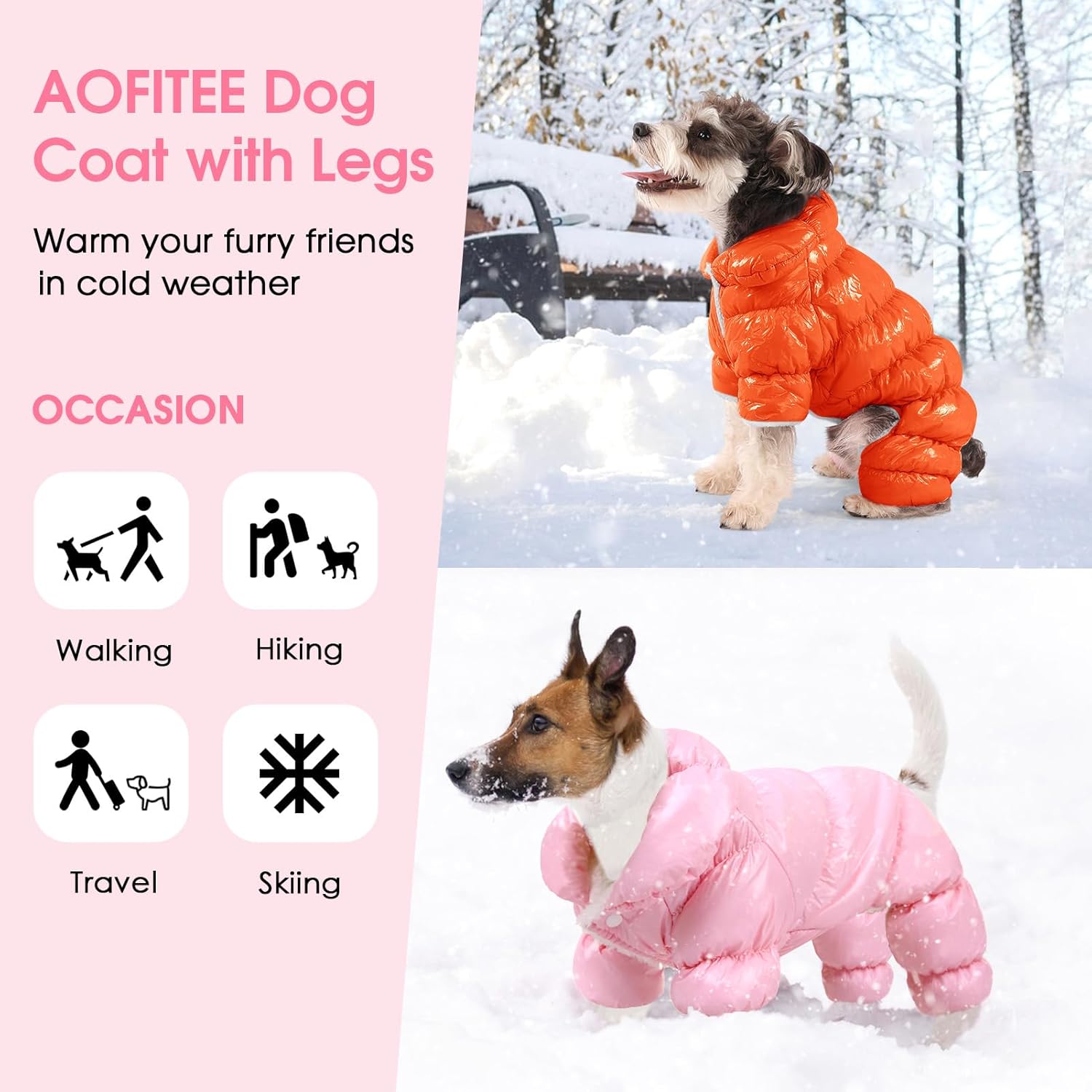 AOFITEE Dog Coat, Warm Dog Jacket, Fullbody Winter Coat Snowsuit for Dogs, Waterproof Puppy Puffer Jacket Snow Coats with Legs, Pet Fleece Vest, Cold Weather Coats for Small Dogs, Medium