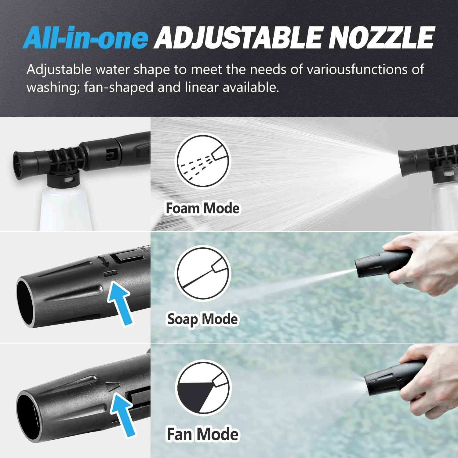 DNA Motoring TOOLS-00227 Up to 1813 PSI 1.45 GPM IPX5 1500W Electric Pressure Washer Car Wash Machine with Adjustable Nozzle Spray Soap Bottle, for Yard Car Driveway Patio Deck Cleaning (Blue)