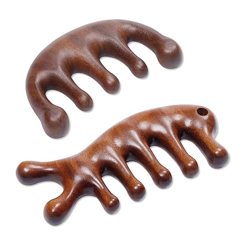 Miniatura 6 de Juego de 2 peines de dientes anchos de madera, herramienta de masaje de cabeza para meridianos del cuero cabelludo