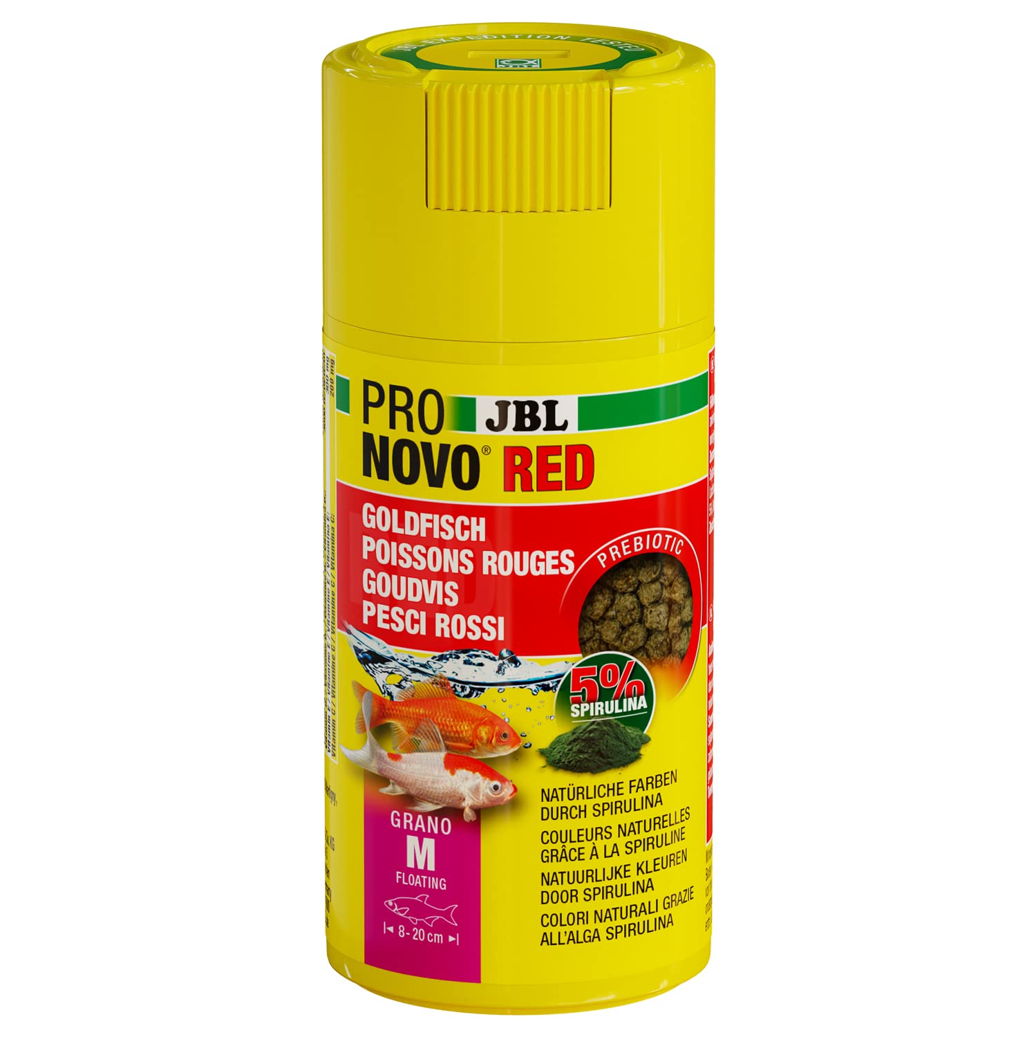 JBL Pronovo Red Grano, Main Food for Goldfish from 8-20 cm, Fish Food Granules, Click Dispenser, Size M, 100 ml