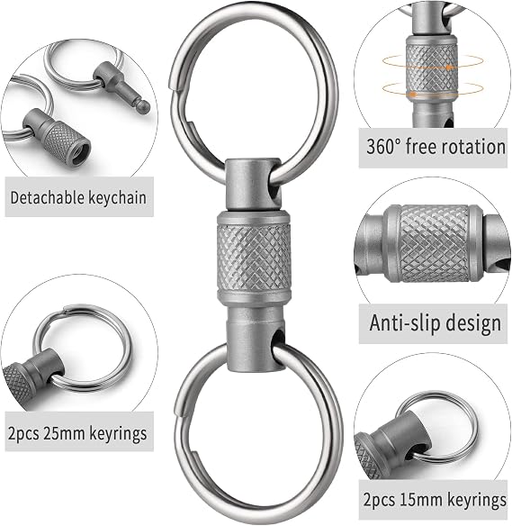FEGVE Titanium Quick Release Swivel Keychain, Pull Apart Detachable Keychain Heavy Duty Car Key Holder with 4 Key Rings
