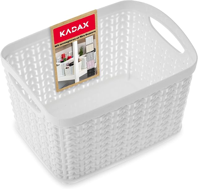 KADAX Open Storage Basket, Plastic Organiser with Handles in Multiple Colours, Rectangular Basket, Multi-Functional Box, Shelf Container, Decorative Bin for around the home and office (1.5 L, White)