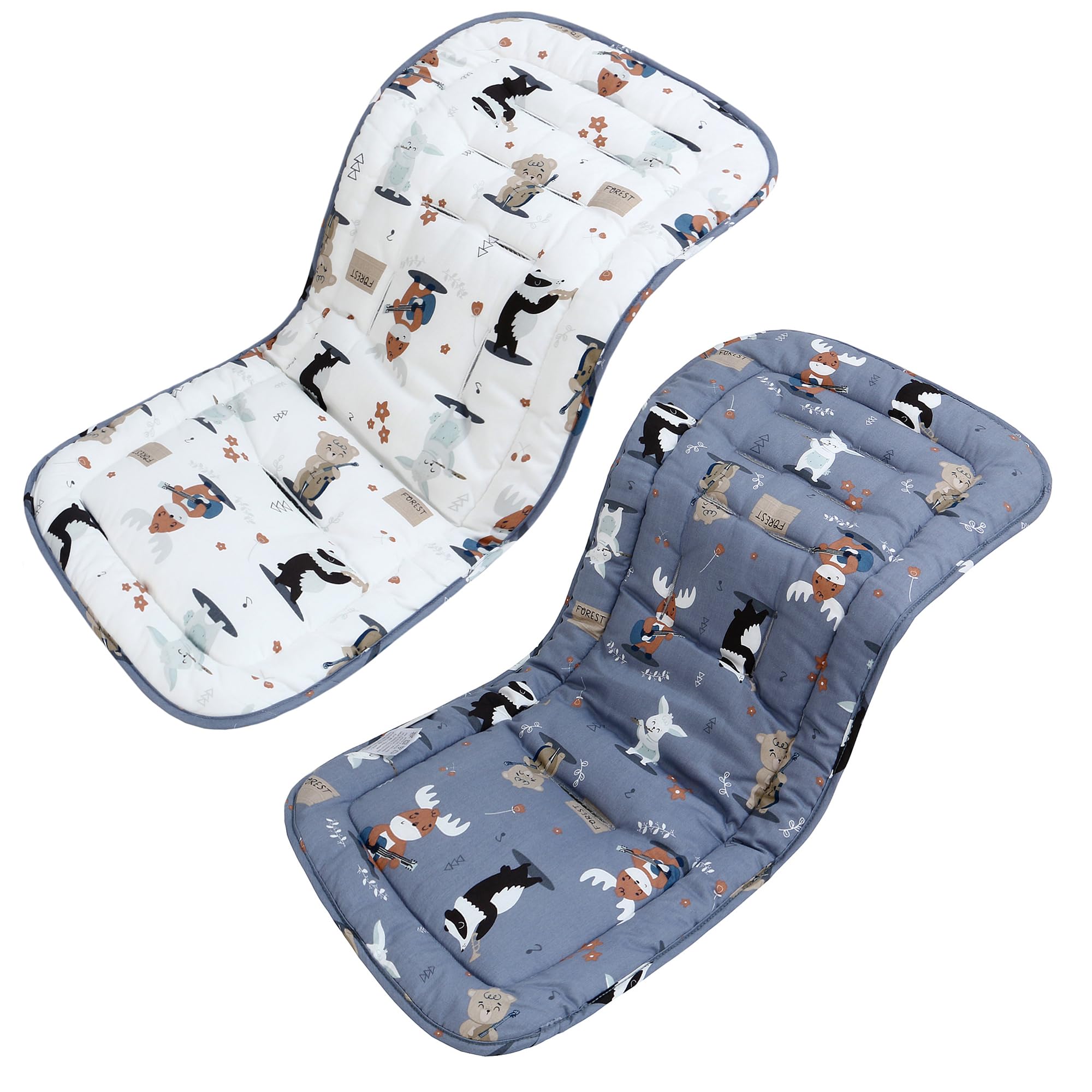 Baby Pushchair Seat Liners,Pram Liner Universal Fit for Most Pushchairs,100% Cotton Double-Sided Baby Stroller Cushion Pad,Stroller Pad Seat Cover for Toddler 1 Pack,78x34cm (Music Animal White+Blue)
