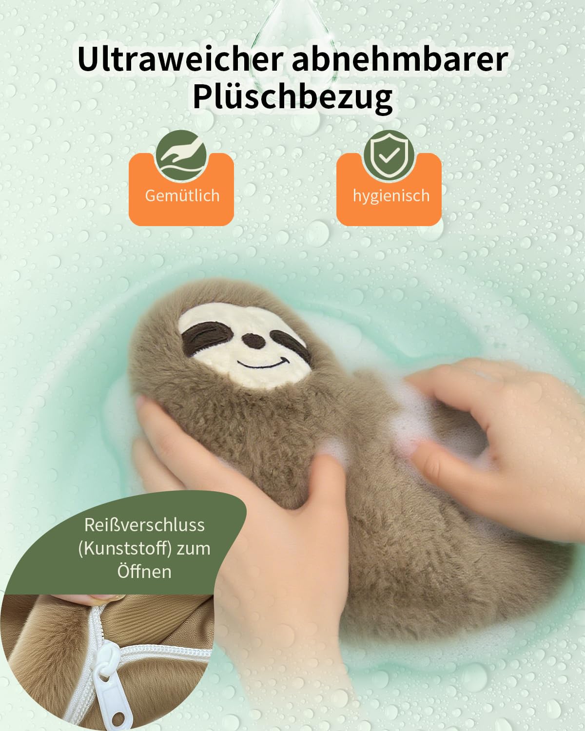 uncn Sloth - Cuscino termico con grani, 660 g, per forno a microonde, per terapia termica umida, grande cuscino per microonde con rivestimento lavabile