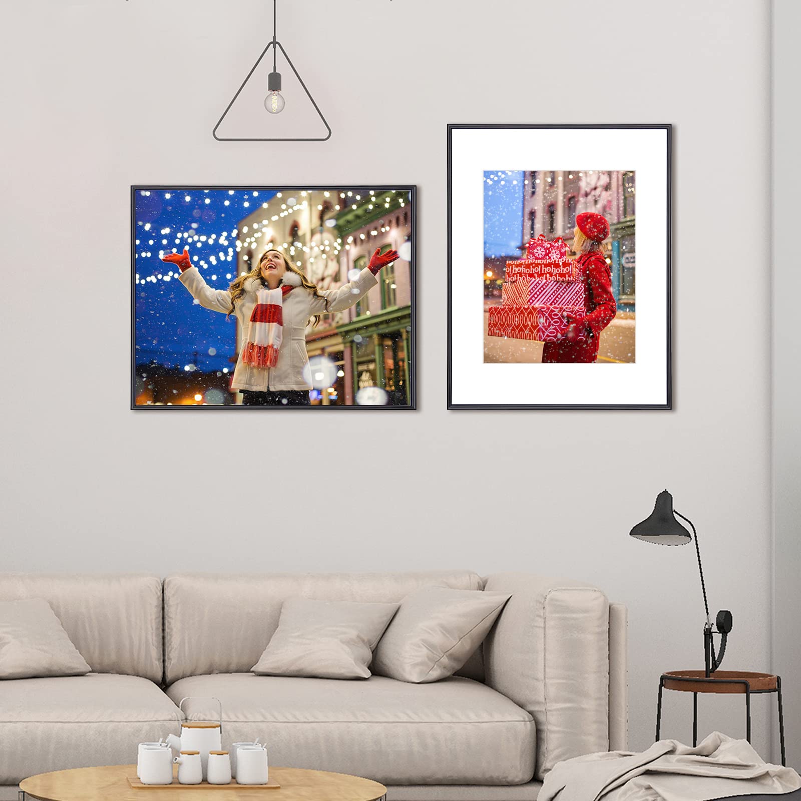 Fkvat 11x14 Picture Frame Black Matte Thin Metal Set of 2 for Horizontal & Vertical Picture Frames for Wall Hanging, Aluminum Floating Photo Frames, with Mat for 8x10 or without Mat for 11 x 14 (2 Pack)