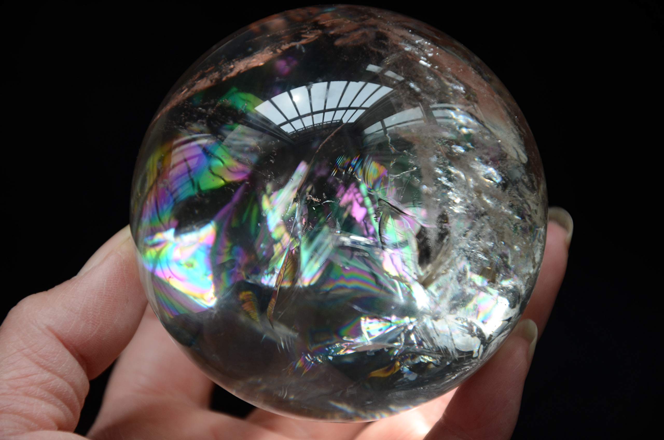 Real Tibetano Himalaya Gran altitud Cristal Transparente Cuarzo Arco Iris Bola Esfera orbe 2,99 Pulgadas Espiritual Reiki decoración de la habitación