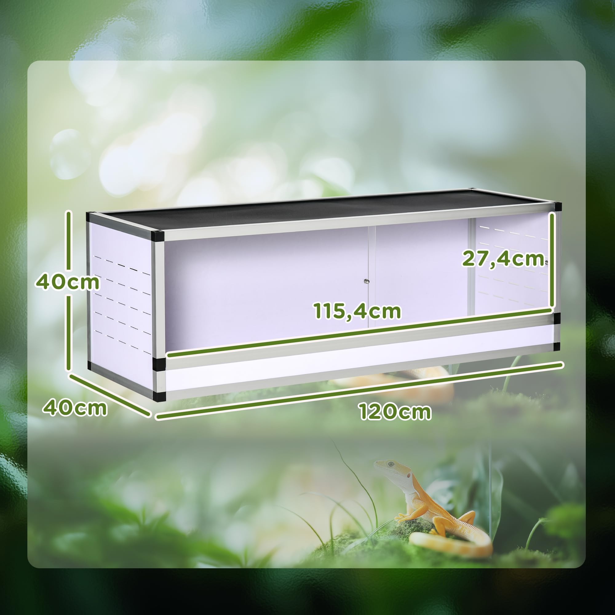 PawHut terrario de Aluminio para Reptiles Anfibios arácnidos Caja de cría de Reptiles terrario de Malla Blanco+Plata+Negro 120 x 40 x 40 cm