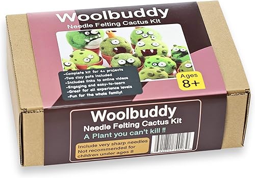 Miniatura 6 de Woolbuddy Kit de fieltro de aguja, kit de fieltro de cactus para adultos principiantes, kit de fieltro de aguja para niños, suculentas, 4 agujas de