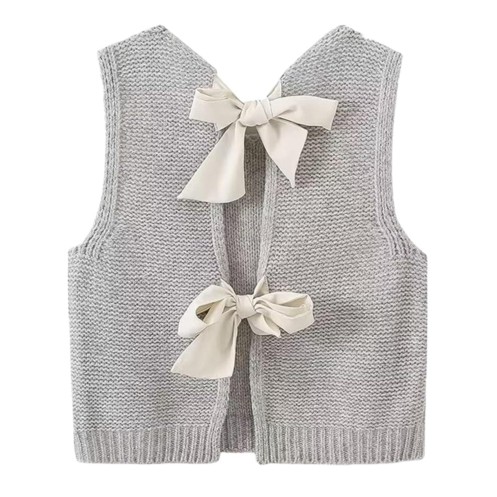 Sweter kamizelka top dla kobiet na co dzień krótki dzianinowy kardigan kamizelka muszka tył sweter tank topy bez rękawów moda dzianina